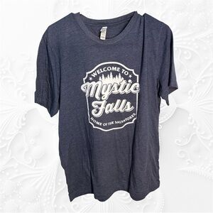 Bella Canvas Heather Navy Crewneck Mystic Falls Graphic T-Shirt size L